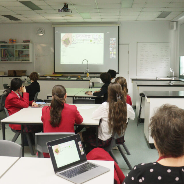 Science students at school learning about the environment