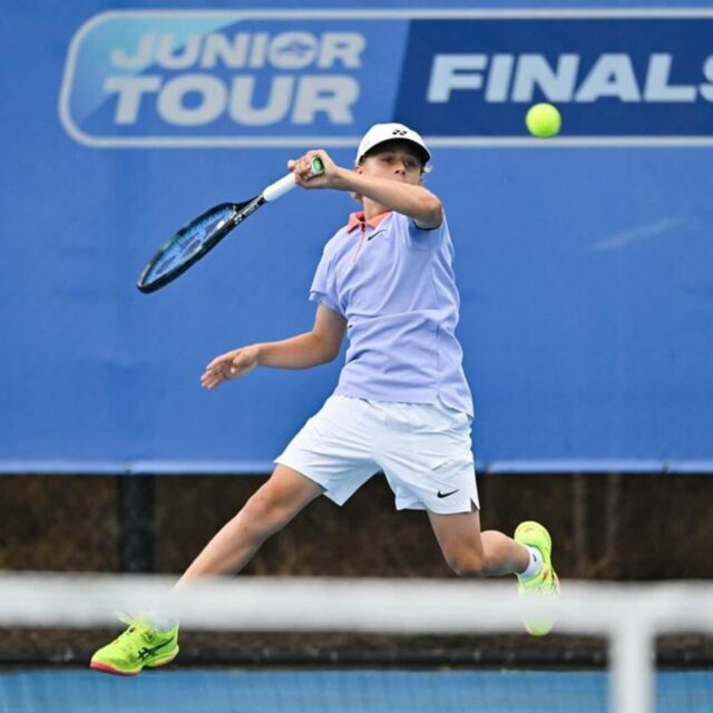 McDonald College student playing Tennis in Junior Tour Finals